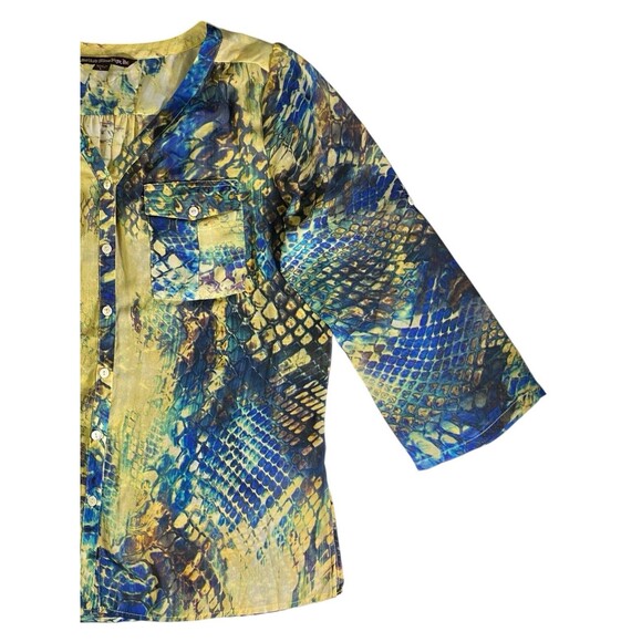 Mushka by Sienna Rose Womens Large Button Blouse Sheer Top 3/4 Sleeve Roll Tab - Picture 8 of 10